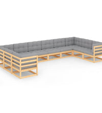 10-tlg. Garten-Lounge-Set mit Kissen Massivholz Kiefer