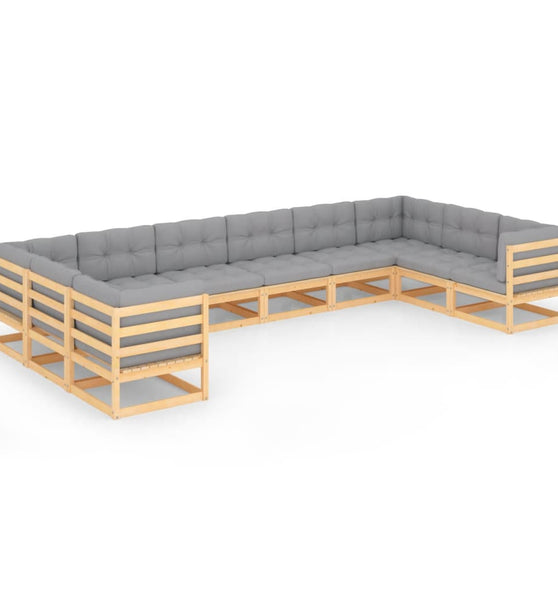 10-tlg. Garten-Lounge-Set mit Kissen Massivholz Kiefer