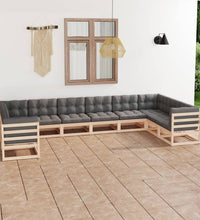 10-tlg. Garten-Lounge-Set mit Kissen Massivholz Kiefer