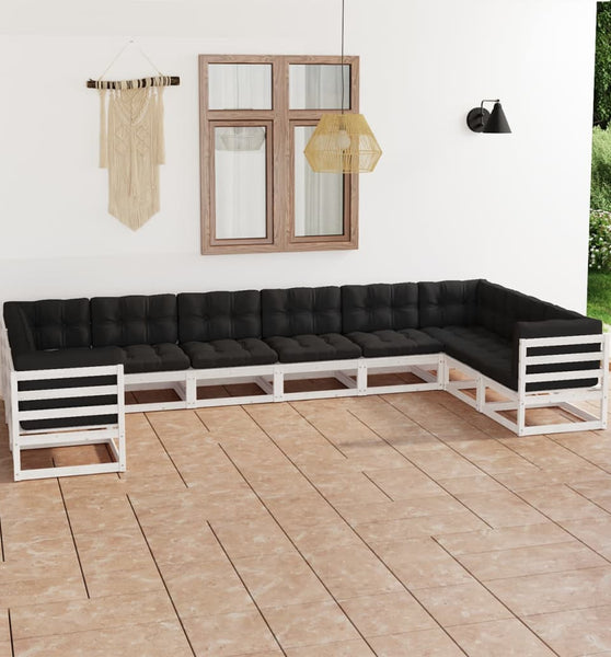 10-tlg. Garten-Lounge-Set mit Kissen Weiß Massivholz Kiefer