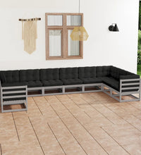 10-tlg. Garten-Lounge-Set mit Kissen Grau Massivholz Kiefer