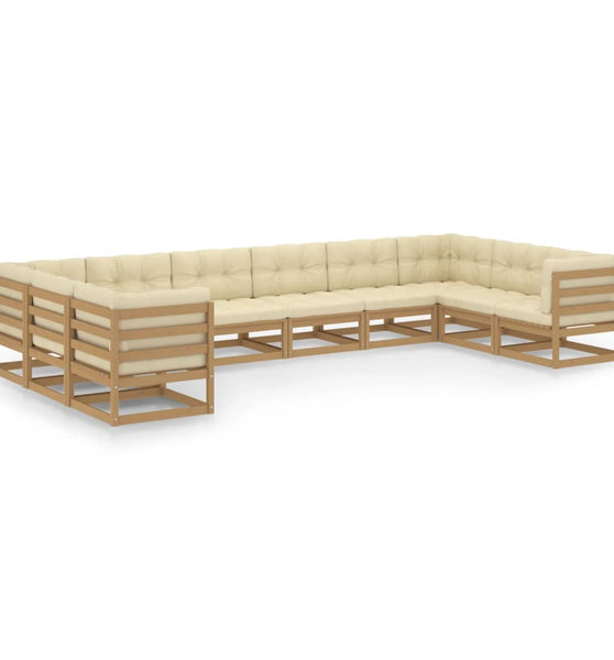 10-tlg. Garten-Lounge-Set mit Kissen Honigbraun Massivholz