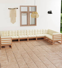 10-tlg. Garten-Lounge-Set mit Kissen Honigbraun Massivholz