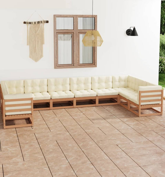 10-tlg. Garten-Lounge-Set mit Kissen Honigbraun Massivholz