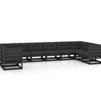 10-tlg. Garten-Lounge-Set mit Kissen Schwarz Massivholz Kiefer