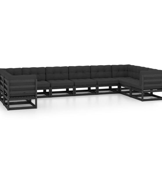 10-tlg. Garten-Lounge-Set mit Kissen Schwarz Massivholz Kiefer