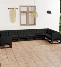 10-tlg. Garten-Lounge-Set mit Kissen Schwarz Massivholz Kiefer