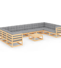 11-tlg. Garten-Lounge-Set mit Kissen Kiefer Massivholz