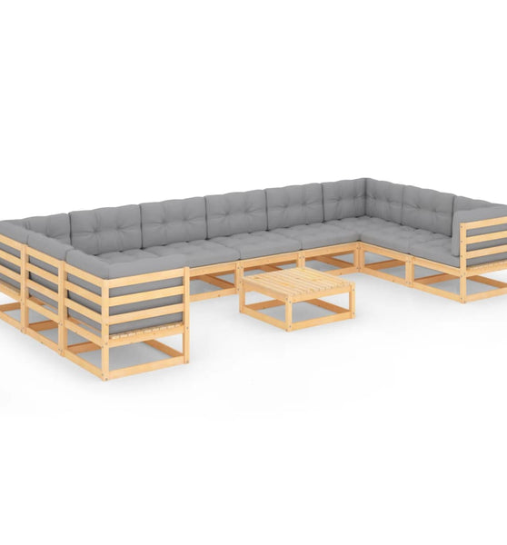 11-tlg. Garten-Lounge-Set mit Kissen Kiefer Massivholz