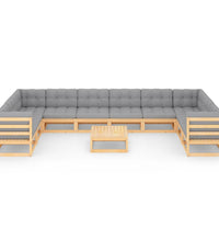 11-tlg. Garten-Lounge-Set mit Kissen Kiefer Massivholz