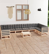 11-tlg. Garten-Lounge-Set mit Kissen Kiefer Massivholz