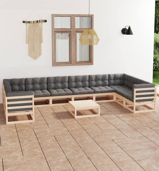 11-tlg. Garten-Lounge-Set mit Kissen Kiefer Massivholz