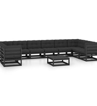 11-tlg. Garten-Lounge-Set mit Kissen Schwarz Kiefer Massivholz