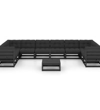 11-tlg. Garten-Lounge-Set mit Kissen Schwarz Kiefer Massivholz