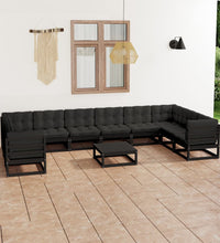 11-tlg. Garten-Lounge-Set mit Kissen Schwarz Kiefer Massivholz