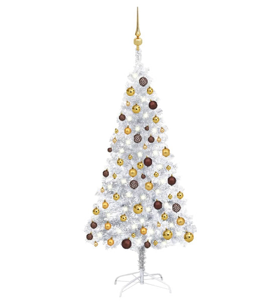 Künstlicher Weihnachtsbaum Beleuchtung & Kugeln Silber 150 cm