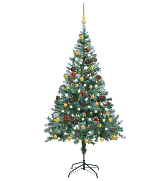 Künstlicher Weihnachtsbaum mit Beleuchtung Kugeln Zapfen 150 cm