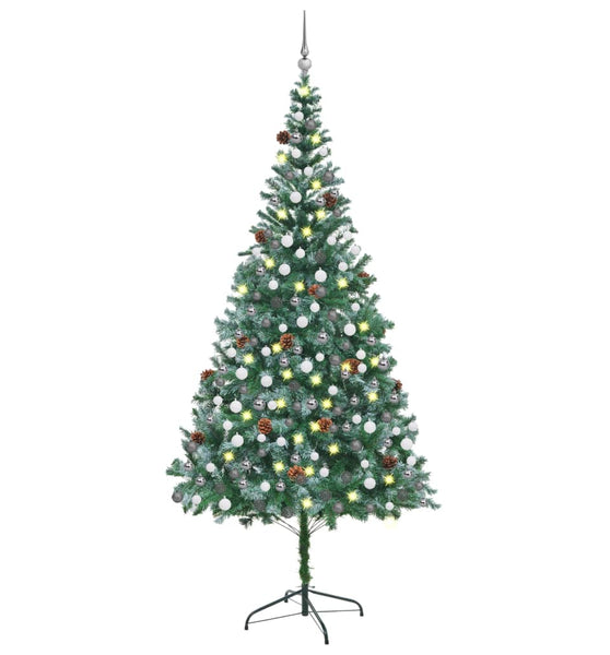 Künstlicher Weihnachtsbaum mit Beleuchtung Kugeln Zapfen 210 cm