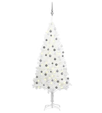 Künstlicher Weihnachtsbaum mit Beleuchtung & Kugeln Weiß 180 cm