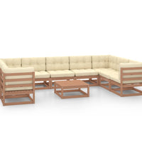 10-tlg. Garten-Lounge-Set mit Kissen Honigbraun Massivholz