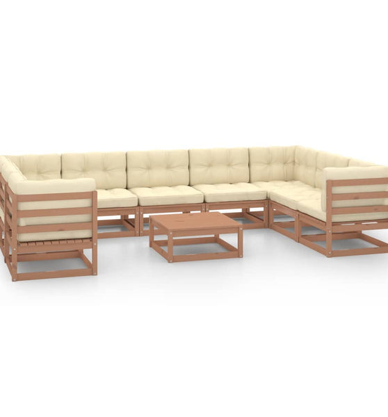 10-tlg. Garten-Lounge-Set mit Kissen Honigbraun Massivholz