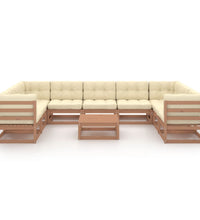 10-tlg. Garten-Lounge-Set mit Kissen Honigbraun Massivholz