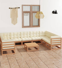 10-tlg. Garten-Lounge-Set mit Kissen Honigbraun Massivholz