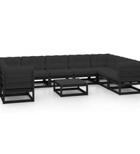 10-tlg. Garten-Lounge-Set mit Kissen Schwarz Massivholz Kiefer