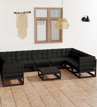 10-tlg. Garten-Lounge-Set mit Kissen Schwarz Massivholz Kiefer