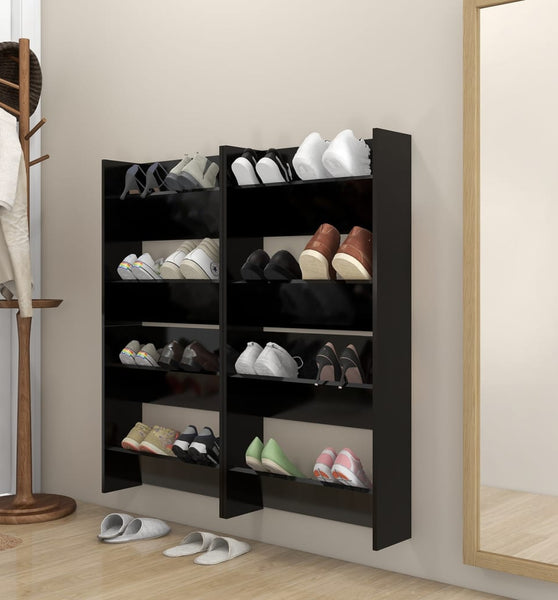 Wand-Schuhschränke 4 Stk. Schwarz 60x18x60 cm Holzwerkstoff