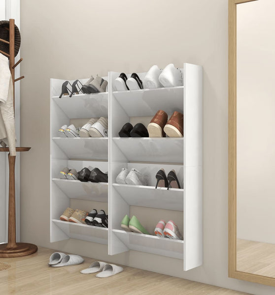 Wand-Schuhschränke 4 Stk. Hochglanz-Weiß 60x18x60cm