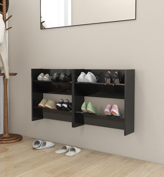 Wand-Schuhschränke 2 Stk. Hochglanz-Schwarz 60x18x60 cm