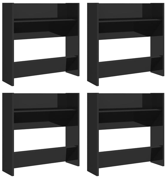 Wand-Schuhschränke 4 Stk. Hochglanz-Schwarz 60x18x60 cm