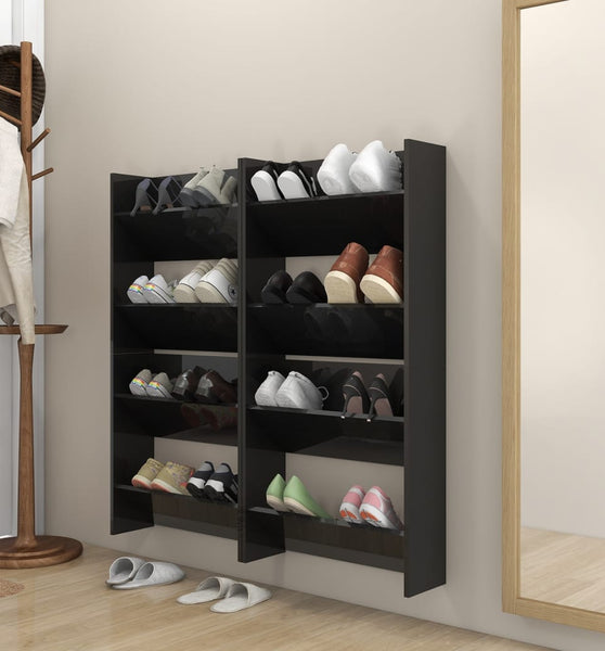 Wand-Schuhschränke 4 Stk. Hochglanz-Schwarz 60x18x60 cm