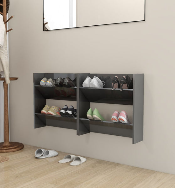 Wand-Schuhschränke 2 Stk. Hochglanz-Grau 60x18x60cm