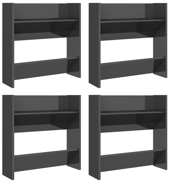 Wand-Schuhschränke 4 Stk. Hochglanz-Grau 60x18x60cm