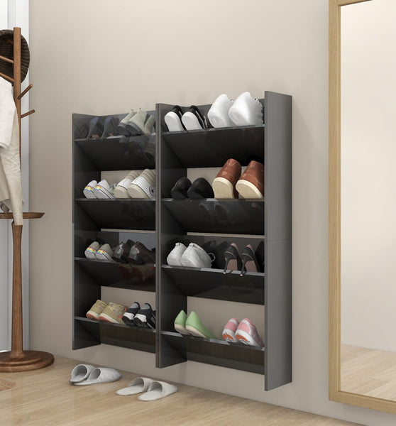 Wand-Schuhschränke 4 Stk. Hochglanz-Grau 60x18x60cm