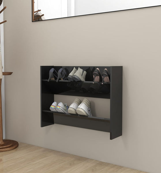 Wand-Schuhschrank Hochglanz-Schwarz 80x18x60 cm Holzwerkstoff