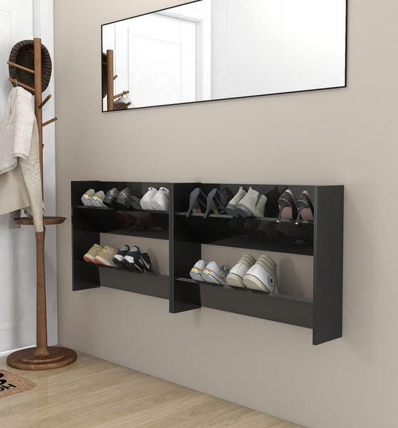Wand-Schuhschränke 2 Stk. Hochglanz-Schwarz 80x18x60cm