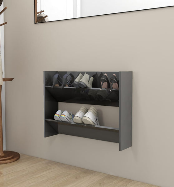 Wand-Schuhschrank Hochglanz-Grau 80x18x60 cm Holzwerkstoff