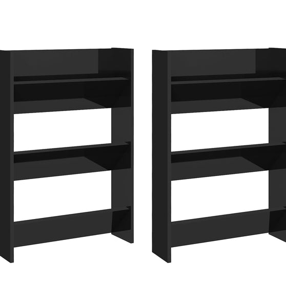 Wand-Schuhschränke 2 Stk. Hochglanz-Schwarz 60x18x90 cm