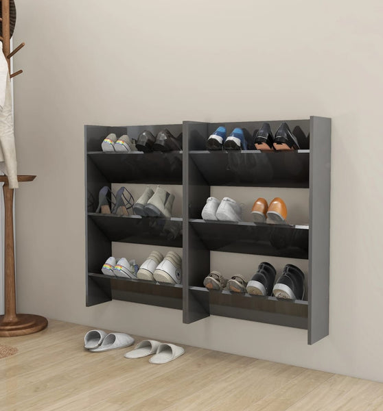 Wand-Schuhschränke 2 Stk. Hochglanz-Grau 60x18x90 cm