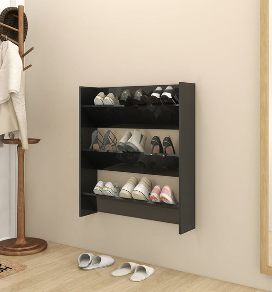 Wand-Schuhschrank Hochglanz-Schwarz 80x18x90 cm Holzwerkstoff