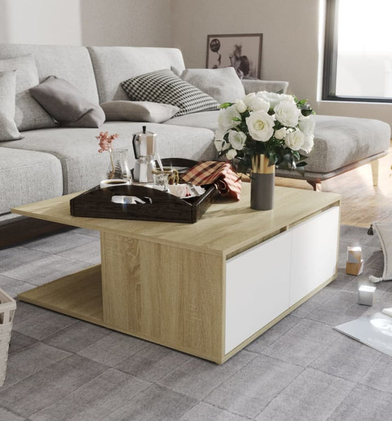 Couchtisch Weiß und Sonoma-Eiche 80x80x31 cm Holzwerkstoff