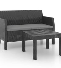 2-tlg. Garten-Lounge-Set mit Kissen PP Rattan Anthrazit