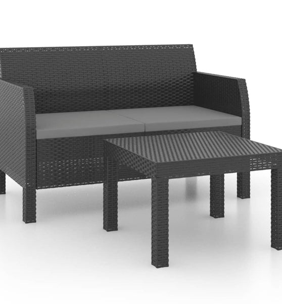 2-tlg. Garten-Lounge-Set mit Kissen PP Rattan Anthrazit