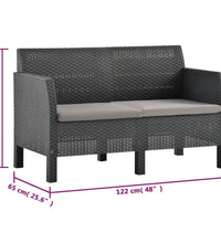 2-tlg. Garten-Lounge-Set mit Kissen PP Rattan Anthrazit