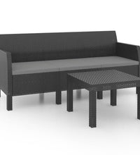 2-tlg. Garten-Lounge-Set mit Kissen PP Rattan Anthrazit