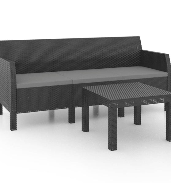 2-tlg. Garten-Lounge-Set mit Kissen PP Rattan Anthrazit