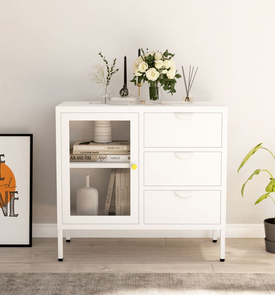 Sideboard Weiß 75x35x70 cm Stahl und Hartglas